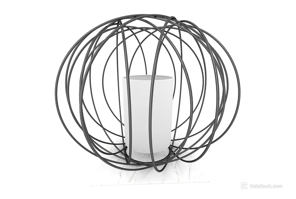 Modern Spherical Table Lamp With Black Wire Frame And White Base 3d model 