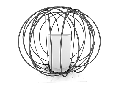 Modern Spherical Table Lamp With Black Wire Frame And White Base 3d model