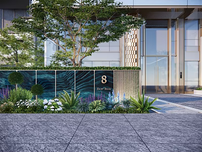 Modern Landscape Wall Demonstration Area Home View Landscape Wall Flower Border Plant Pile Ferns Flowers and Grass Lollipops Asparagus 3d model