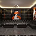 Luxurious KTV Interior Design With Black Sofa Decorative Paintings And Chandelier