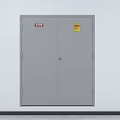 Gray Double Door With Red And Yellow Labels Lock And Frame Design