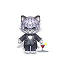 Cartoon Snow Leopard Character Wearing Black Suit And Glasses Holding Cocktail Shaker With Martini Glass