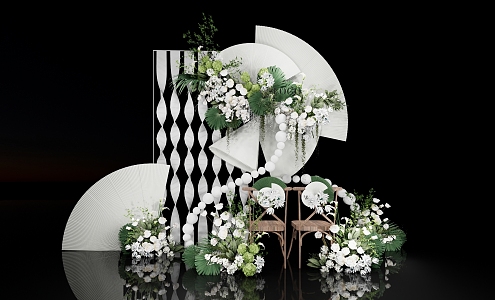 Modern Beautiful White Green Niche Wedding 3d model