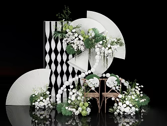 Modern Beautiful White Green Niche Wedding 3d model