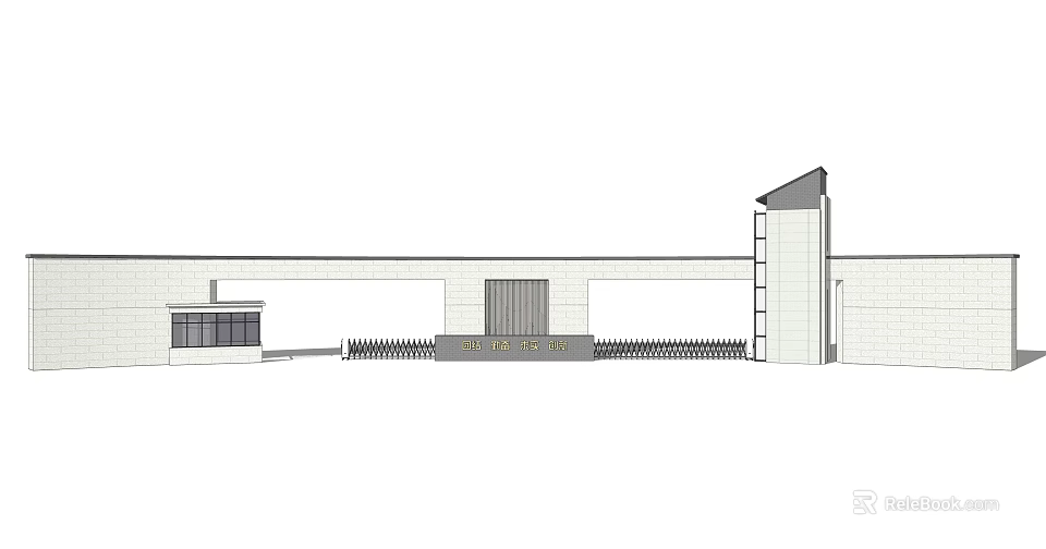 Elegant Modern Entrance Gate Design With Stone Wall Porch And Metal Railings 3d model 