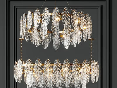 Elegant Crystal Leaf Shaped Chandelier With Double Layer Gold Frame Illuminated 3d model