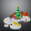 Modern Christmas Scene With Decorated Tree Colorful Gifts Red Sleigh Snowman And 2023