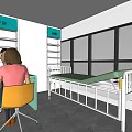 Clean Waiting Room Interior With Green Chairs White Stands Large Screen TV Information Posters Shelves