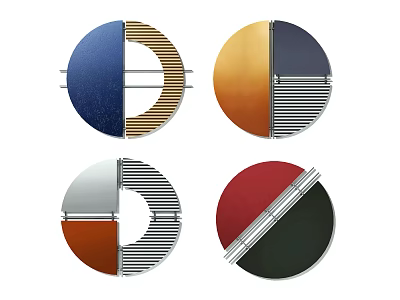 Modern Circular Wall Decor Featuring Multicolored Half Panels And Striped Accents 3d model