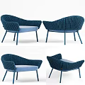 Modern Blue Rattan Leisure Chair with Light Blue Cushion and Metal Legs