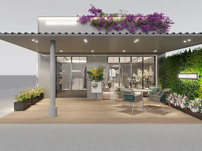 Beauty Flowers Specialty Store With Lush Greenery And Outdoor Seating 3d model