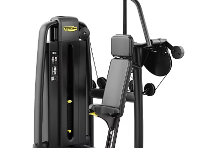 Professional Strength Training Fitness Equipment With Black Frame Yellow Accents Adjustable Seat And Weight Stack 3d model