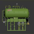 Green Industrial Pressure Vessel Equipment With Pipes Valves Gauges And Support Frame