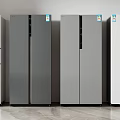 Different Styles of White Dark Gray Light Gray Refrigerators Standing Against Wall On Tile Floor