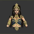 Woman In Ornate Blue And Gold Costume With Intricate Headpiece And Jewelry