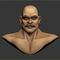 Game Movie Character Bald Head With Thick Eyebrows Mustache Earrings 3D Model Bust