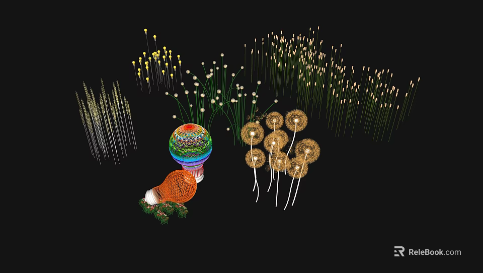 Dandelion Shaped Outdoor LED Lights For Garden Decoration And Night Illumination 3d model 