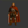 Medieval King In Armor With Crown Red Cape And Sword 3d model