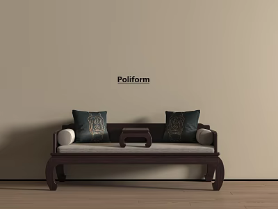 Pellform Daybed With Dark Wood Frame And Decorative Cushions On Light Floor 3d model