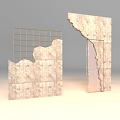 Architectural Concrete Building Exterior Wall with Irregular Damaged Sections Grid Framework and Rough Texture 3d model