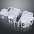 3D Architectural Model of Modern House With Connected Sections White Exterior Windows And Roof Design