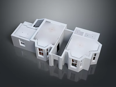 3D Architectural Model of Modern House With Connected Sections White Exterior Windows And Roof Design 3d model