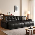 Modern Black Leather Sofa Coffee Table Set With Decorative Pillows In Living Room