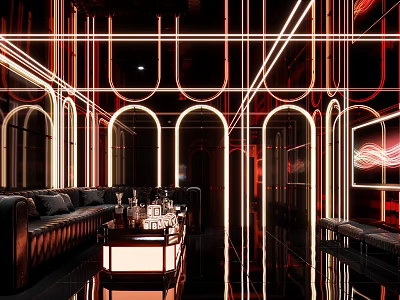 Luxury Private Room With Neon Lighting Arched Structures And Leather Sofa 3d model