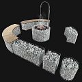 Outdoor Gabion Fire Pit Design With Stone Seating And Wooden Benches