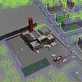 Aerial Planning Layout of Fire Station Complex With Tower Greenery Roads and Playground