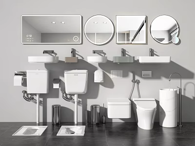 Modern Bathroom Suite With Vanity Sink Toilet Mirrors And Faucet Fixtures 3d model