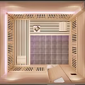 Modern Steam Sauna Interior With Wooden Panel Walls Ambient Lighting And Slatted Bench Seats