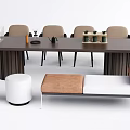 Modern Minimalist Dining Table Set With Beige Chairs White Stools And Padded Bench 3d model
