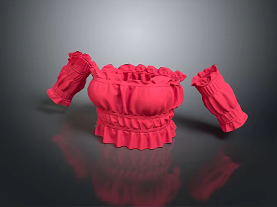 Red Ruffled Household Bowl With Frilled Sleeve Covers For Home Decorative Use 3d model