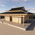 Ancient Chinese Architecture With Black Roof Overhanging Eaves Wooden Structure And Carved Windows