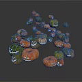 Various Colored Pumpkins With Smiling Faces For Festive Food Decorations