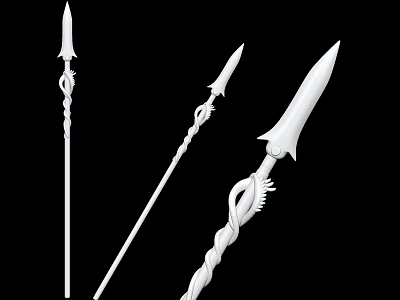 White Ornamental Spears With Twisted Spiral Handles And Distinct Spearhead Designs 3d model