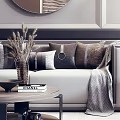 Elegant Curved Sofa and Coffee Table Set with Pleated Design and Floor Lamp