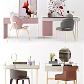 Modern Stylish Vanity Tables With Colorful Chairs Round Mirror And Decorative Items