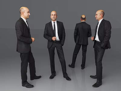 Professional Men In Black Suits With Ties In Different Standing Poses 3d model