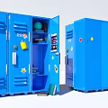Blue Lockers With Open Door And Stickers Containing Ball Books And Supplies