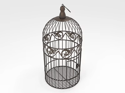 Decorative Metal Pet Cage With Intricate Patterns And Hanging Hook On Top 3d model