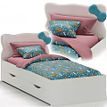 Cute Kids Bed With White Frame Pink Padded Headboard And Blue Animal Pattern Bedding