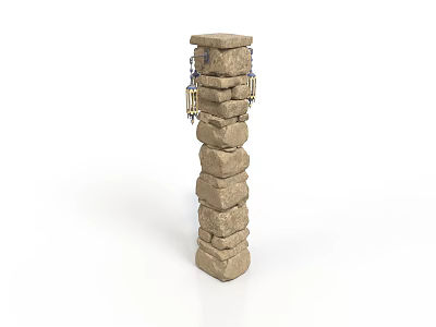 Natural Stone Pillar Featuring Stacked Rough Stones And Textured Surface 3d model