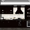 Modern Kitchen With Dark Cabinets Range Hood And Marble Countertop