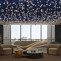Modern Hotel Public Lounge With Starry Ceiling Lights Large Windows City View And Comfortable Sofas 3d model