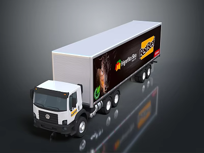 White Semi Truck With Large LEGO Advertisement On Trailer Body 3d model