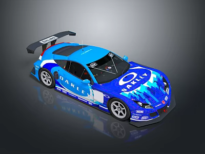 Blue Race Car With GAMET OIL Decals Rear Wing And Sporty Design 3d model