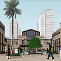 European Style Commercial Street With High Rise Buildings Low Rise Structures And Cars