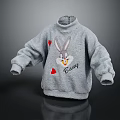 Bugs Bunny Themed Gray Fluffy Sweater With Red Heart Patterns And Graphic Design 3d model